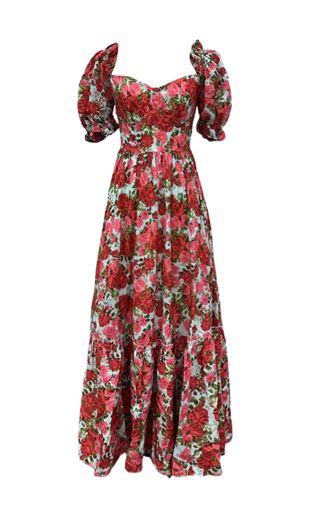 Eilidh Romantic Rose Floral Sweetheart Neck Puff Sleeve Maxi Dress