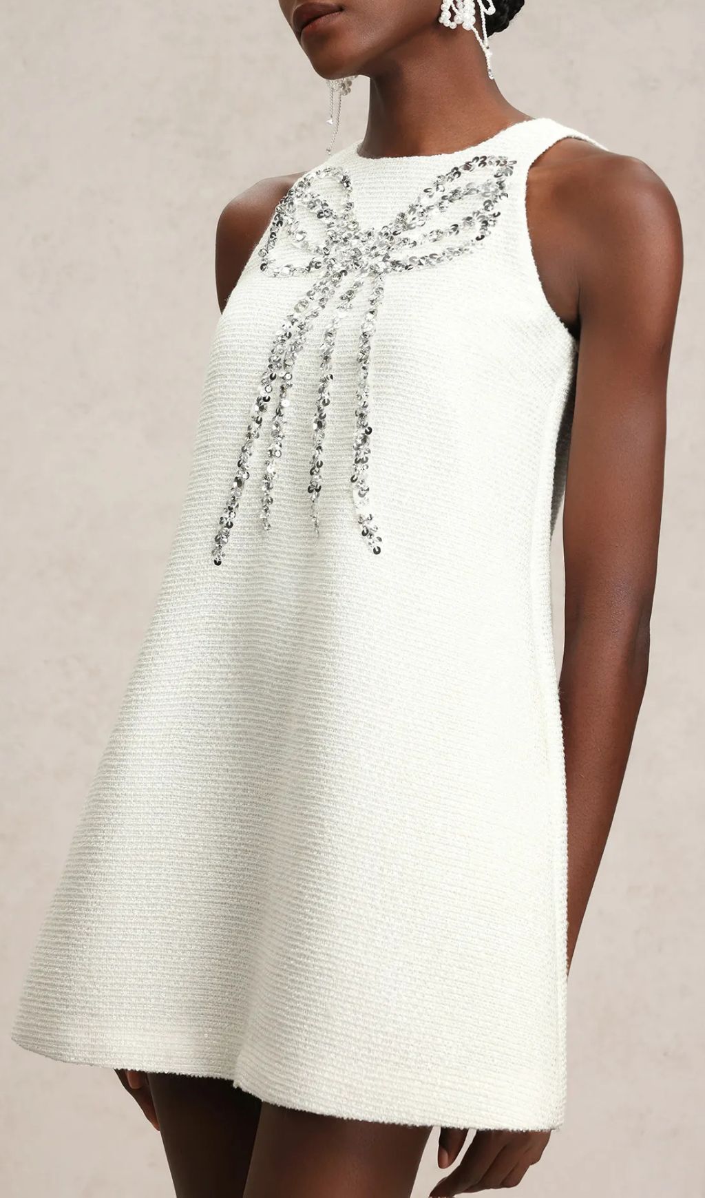 Fannie White Sequin Bow Mini Dress