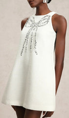 Fannie White Sequin Bow Mini Dress