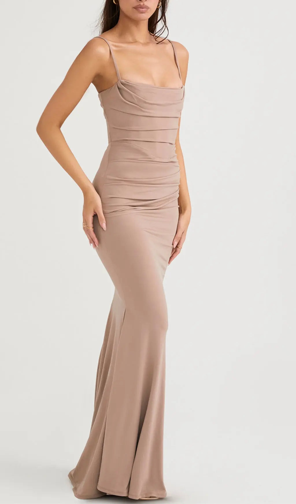 Almond Jersey Corset Maxi Dress