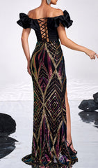 Honesti Dazzling Sequin Corset Maxi Dress