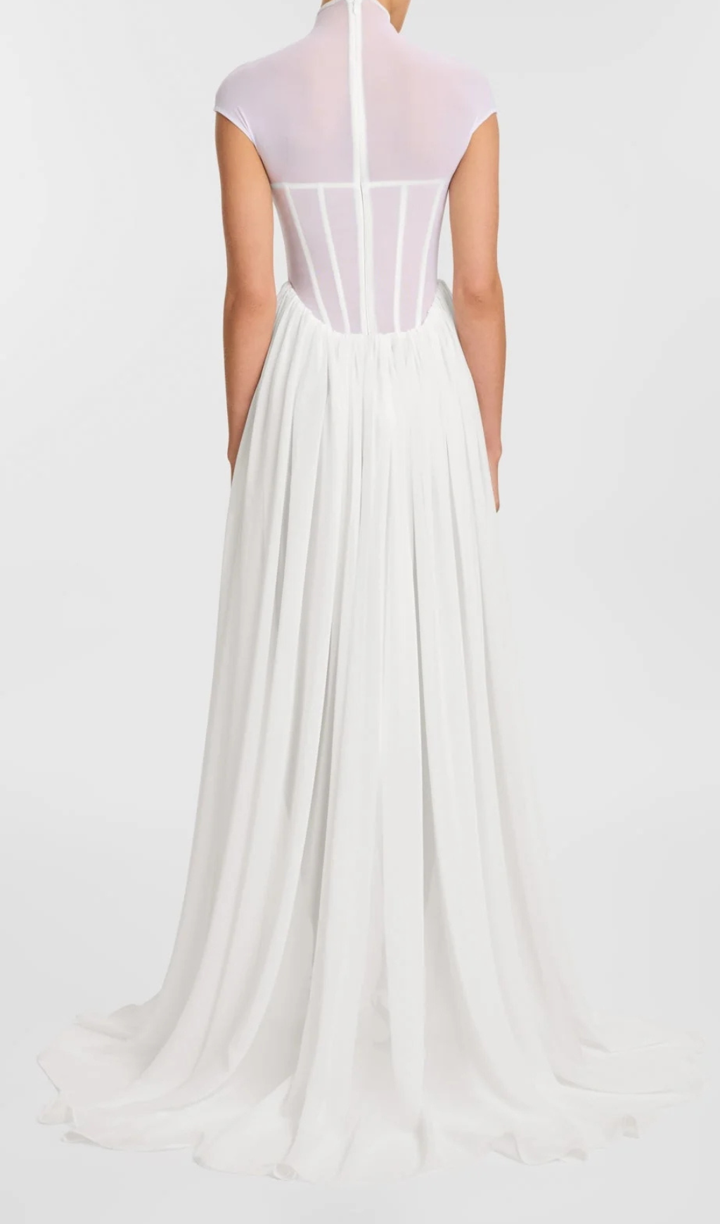 Gabija Ethereal White Boned Corset Maxi Gown with Sheer Mesh