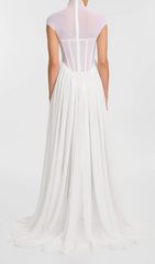 Gabija Ethereal White Boned Corset Maxi Gown with Sheer Mesh