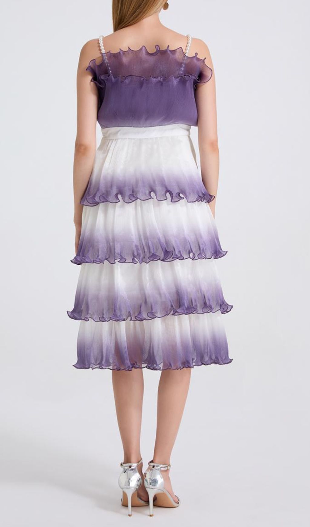 Fiene Dreamy Lavender Ombre Tiered Tulle Midi Dress
