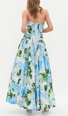 Hestia Strapless Blue Floral Maxi Dress