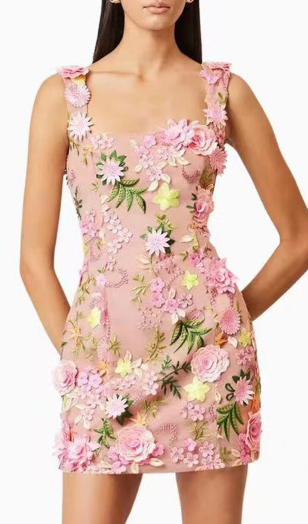 Fyodor Blush Bloom Floral Embroidery Strappy Mini Dress