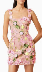 Fyodor Blush Bloom Floral Embroidery Strappy Mini Dress