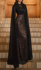 Folami Dazzling Sequin & Illusion Mesh Maxi Dress