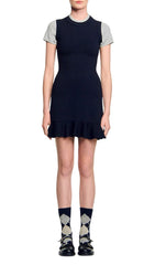 Chic Contrast Trim Short Sleeve Knit Dress