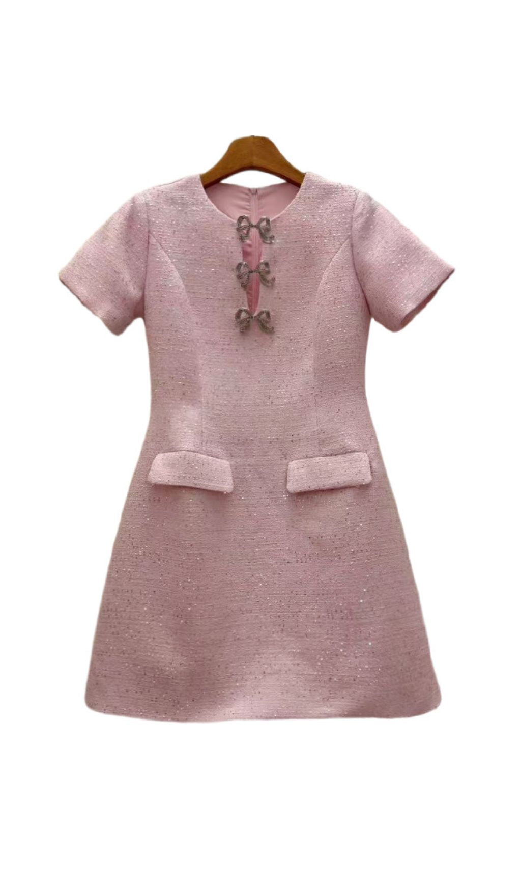 Chic Ivory Sparkle Bow Mini Dress