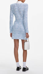 Chic Baby Blue Tweed-Inspired Mini Dress with Diamant Bows