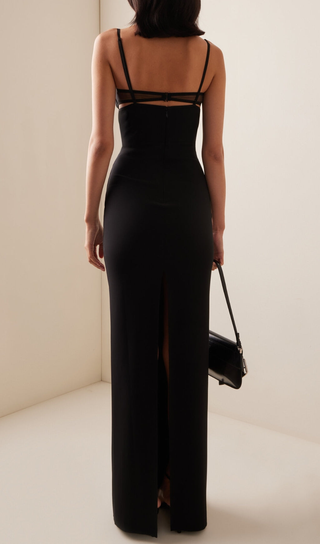 Sultry Black Mesh Bustier Maxi Dress