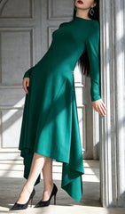 Johnna Emerald Green Asymmetrical Midi Dress