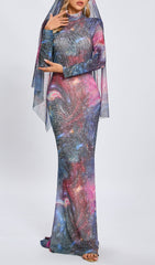 Casiphia Celestial Sparkle Galaxy Print Maxi Gown