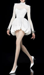 Jana Chic White Bubble Hem Mini Dress