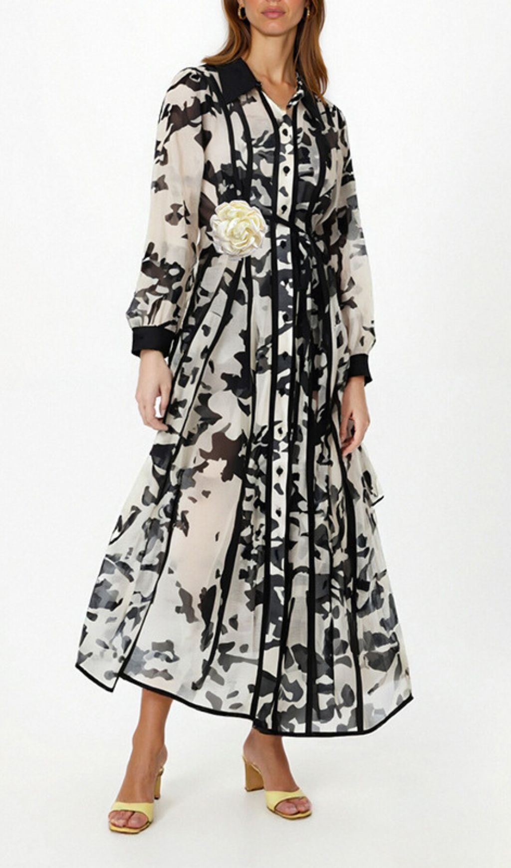 Ffion Abstract Monochrome Belted Midi Shirt Dress