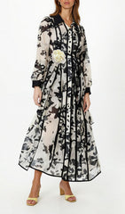 Ffion Abstract Monochrome Belted Midi Shirt Dress