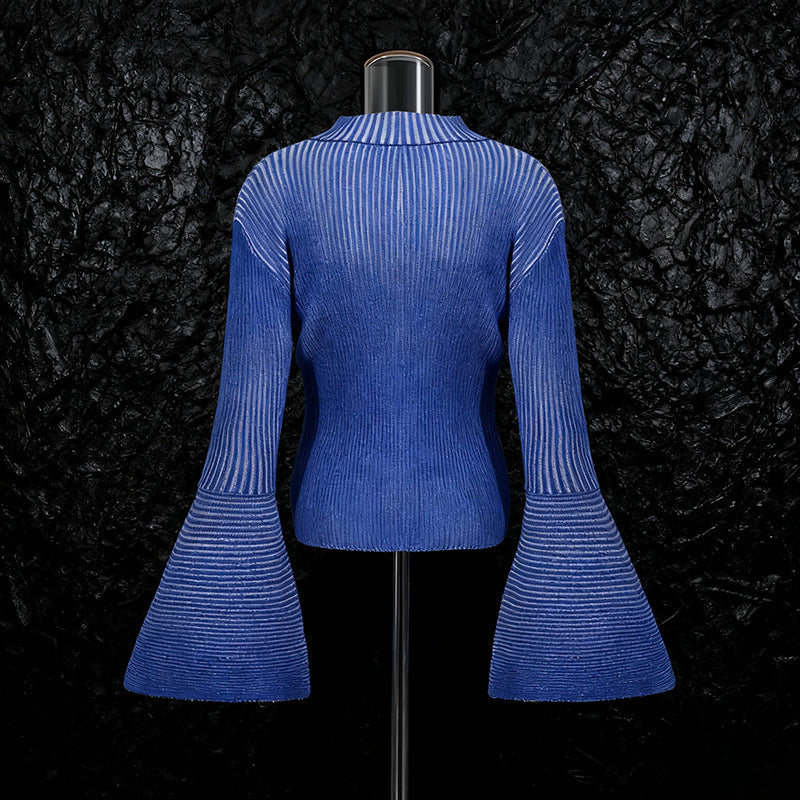 Janli Ribbed Striped Bell Sleeve Sweater