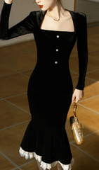 Ayda Black Velvet Midi Dress