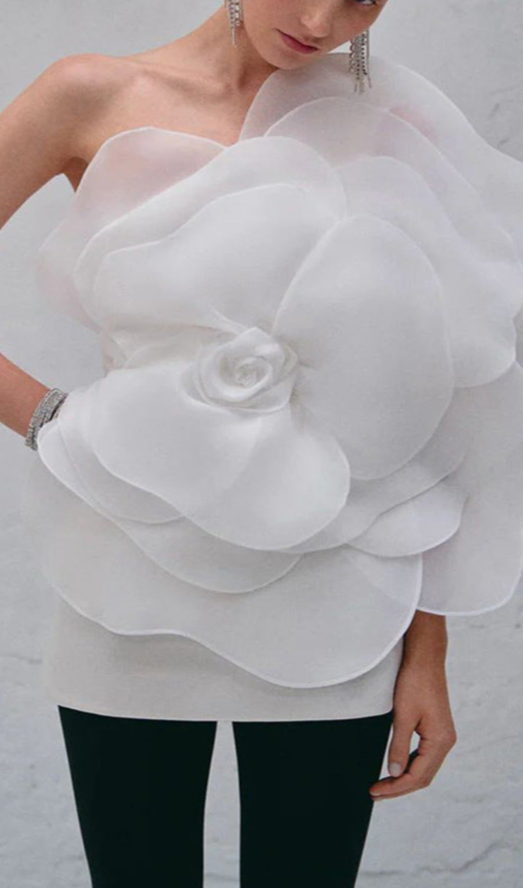 Sculptural Floral One-Shoulder Mini Dress