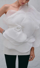 Sculptural Floral One-Shoulder Mini Dress