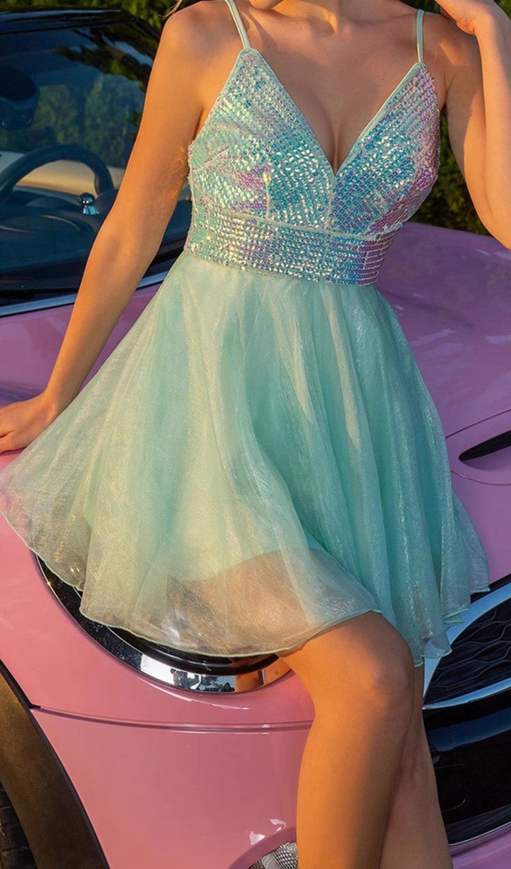 Diana Iridescent Sequin Mint Mini Dress