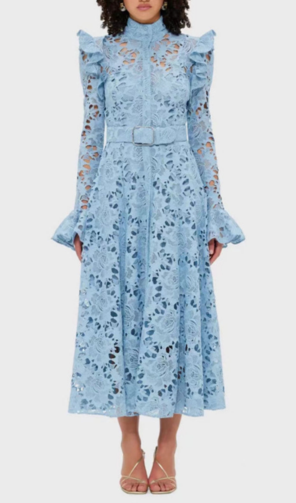Elea Sky Blue Embroidered Midi Dress
