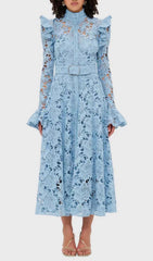 Elea Sky Blue Embroidered Midi Dress