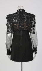 Jorden Black Lace Mock Neck Mini Dress with Sheer Sleeves