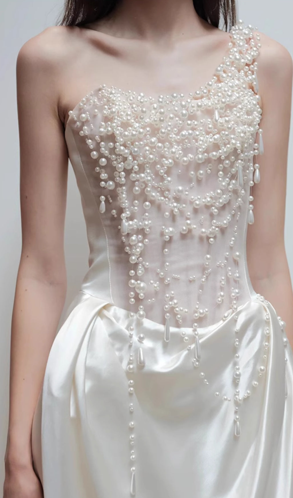 Ethereal Cali Pearl One-Shoulder Wedding Dress