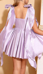 Hatsuko Lavender Satin Bow Mini Dress
