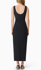 Glamorous Black Strappy Rhinestone Floral Bandage Maxi Dress