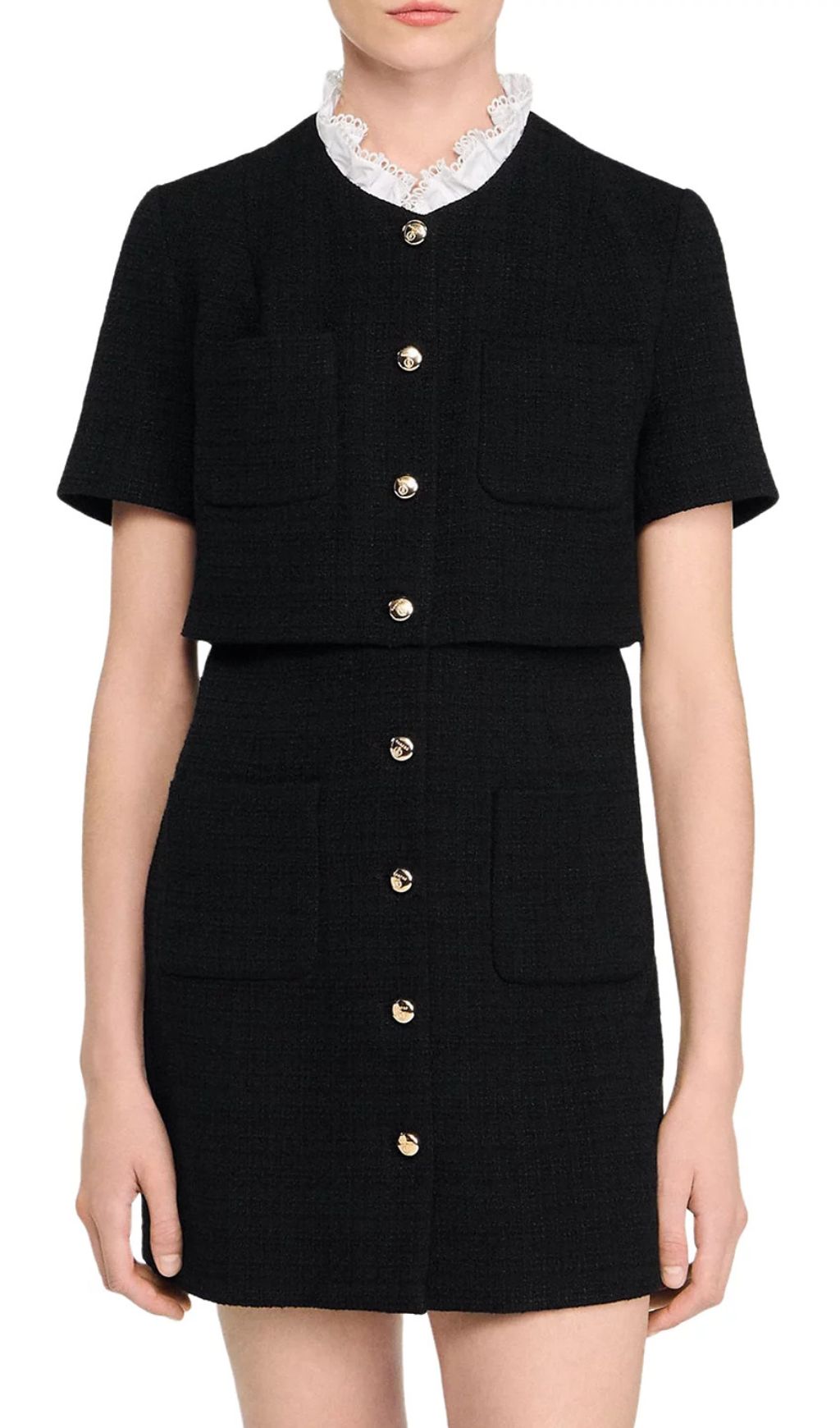 Elegant Black Tweed-Style Mini Dress