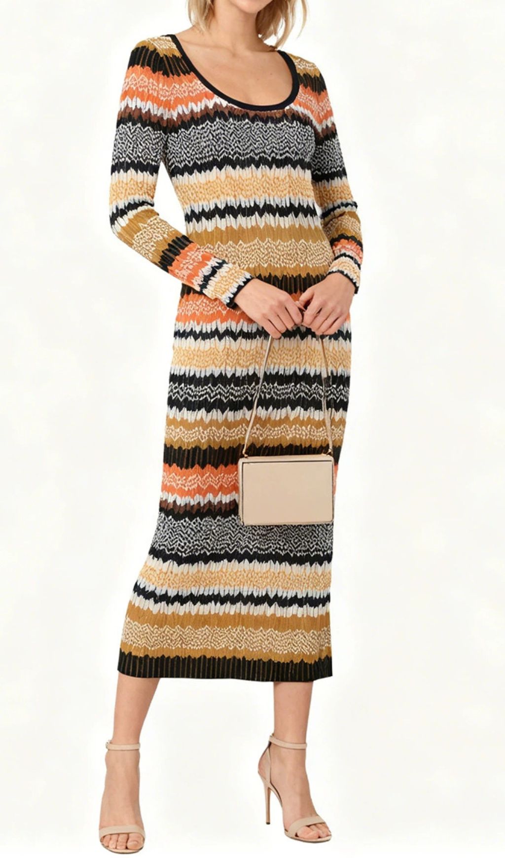 Juliette Boho Chic Wavy Striped Knit Midi Dress