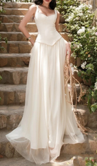 Gallia Ivory Strappy Mesh Maxi Gown