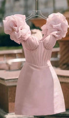 Adalia Chic Pink Corset-Style Mini Dress with Voluminous Puff Sleeves