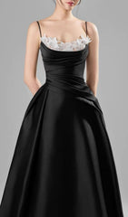 Cantara Chic Black Satin Midi Dress