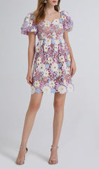Fiducia Dreamy Floral Embroidered Puff Sleeve Mini Dress
