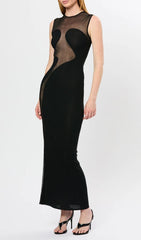 Fadia Black Mesh Contour Maxi Dress