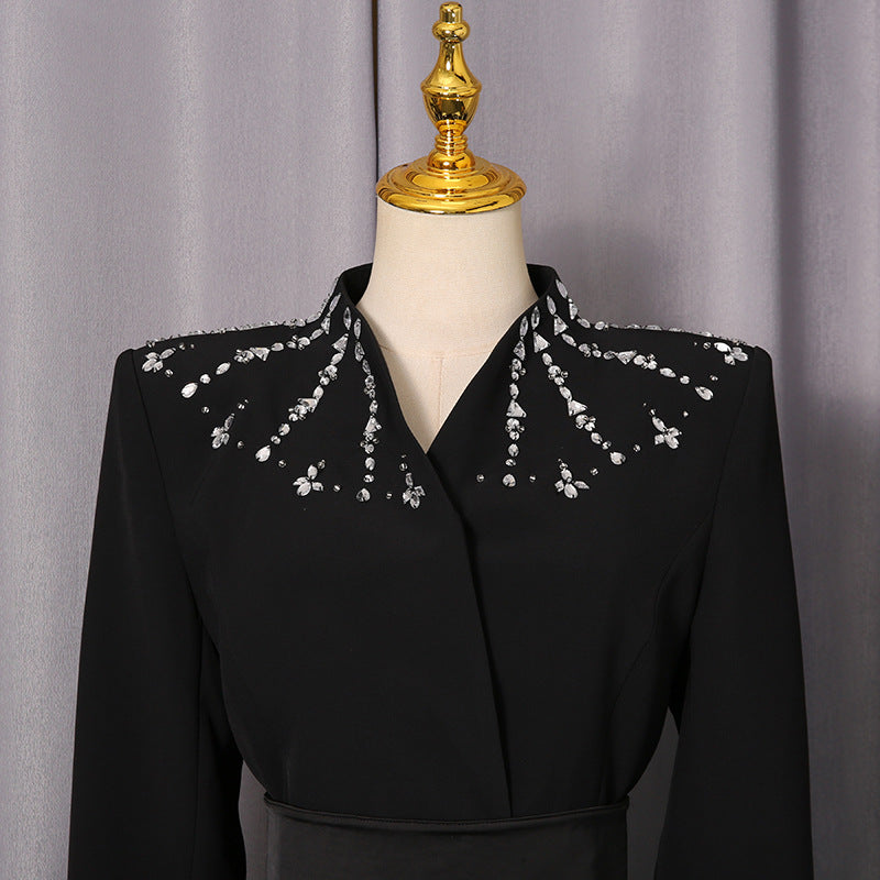 Ivonne Black Diamante Long Sleeve Maxi Dress