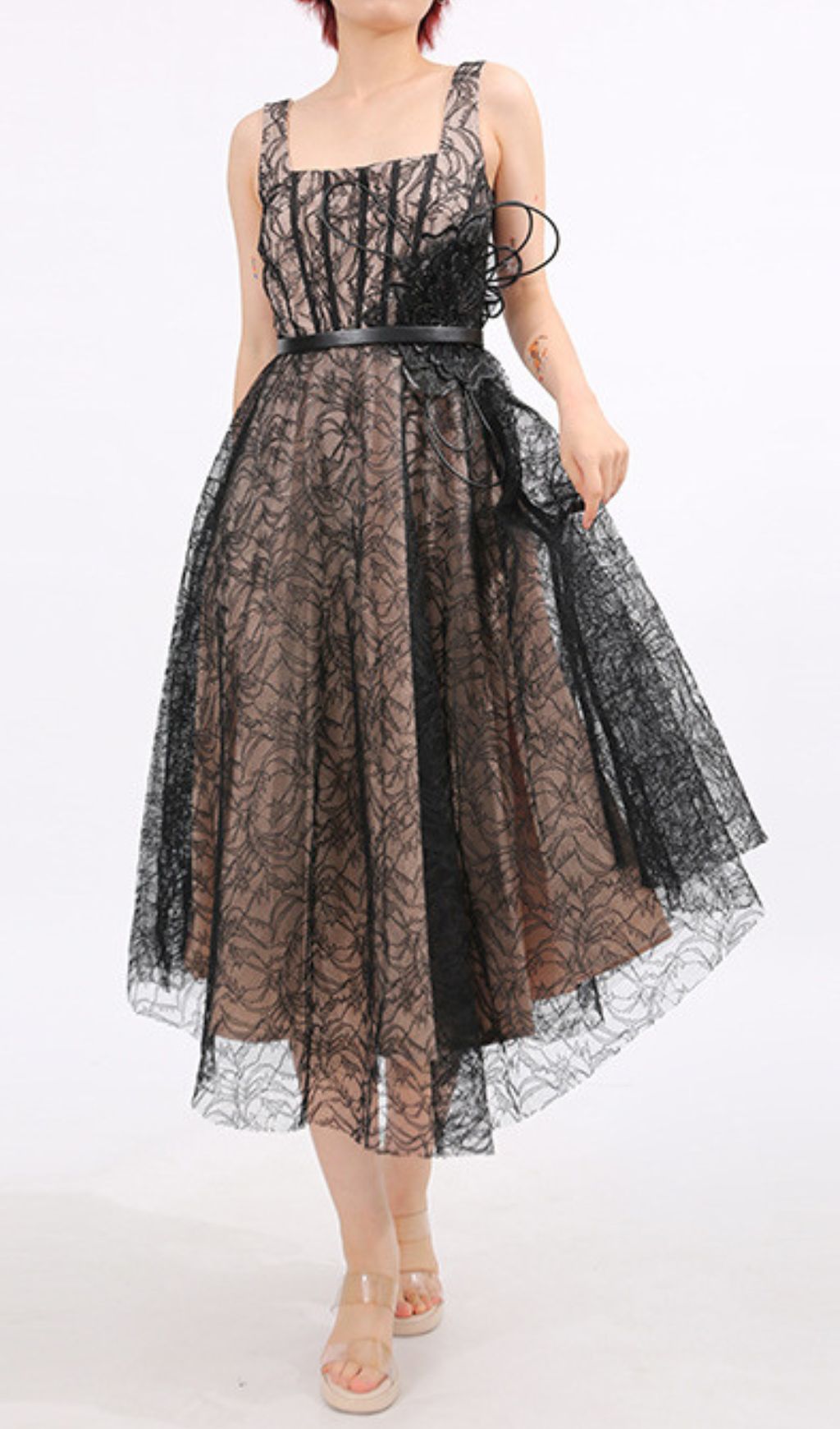 Enchanting Black Lace Floral Midi Dress