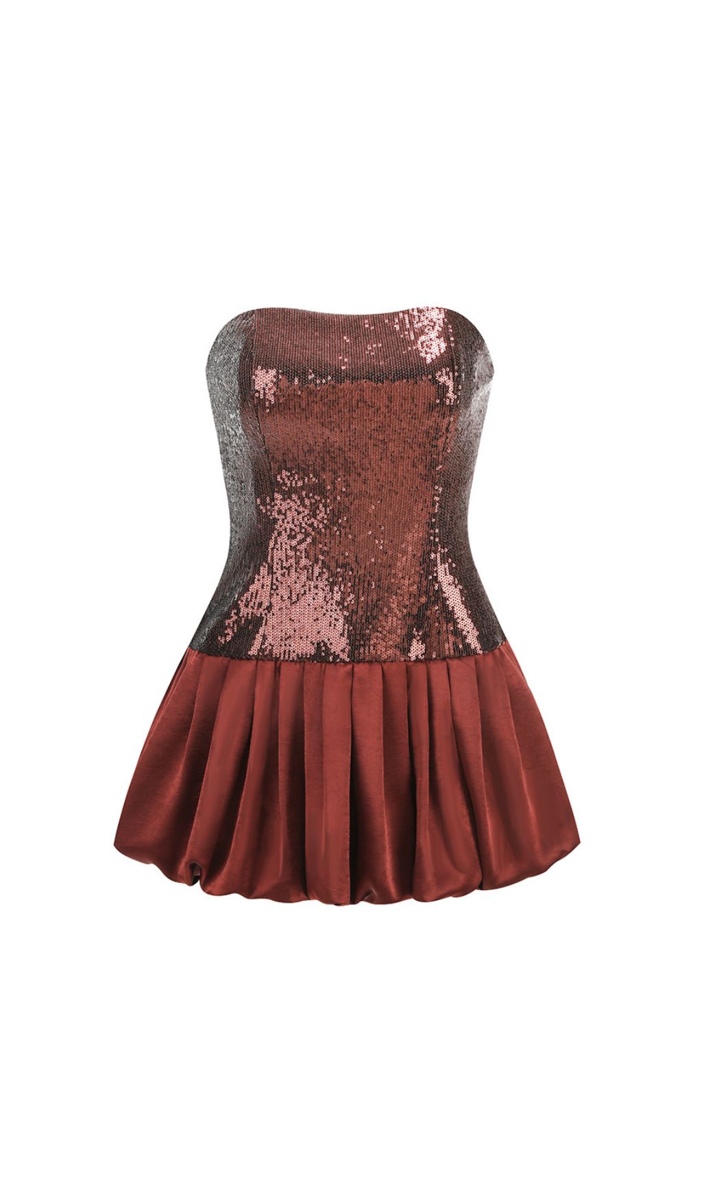 Irn Dazzling Bronze Sequin Strapless Bubble Mini Dress