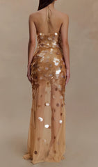 Radiant Gold Sequin Halter Maxi Dress