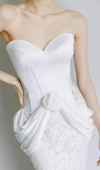 Cait Romantic White Lace & Satin Corset Mermaid Wedding Dress