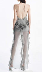 Hailey Grey Halter Maxi Dress