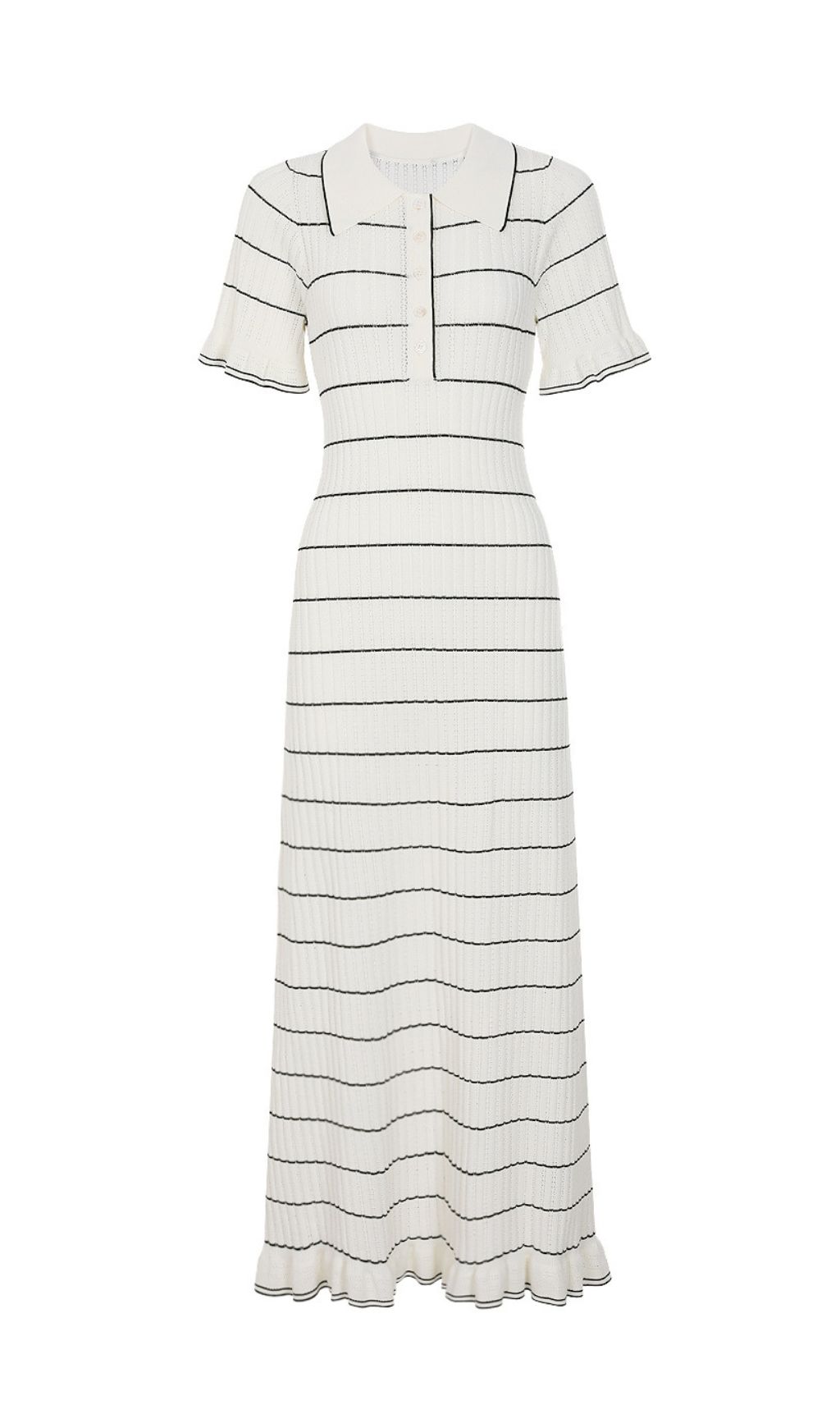 Jyoti Classic Striped Ribbed Knit Polo Midi Dress