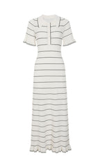 Jyoti Classic Striped Ribbed Knit Polo Midi Dress