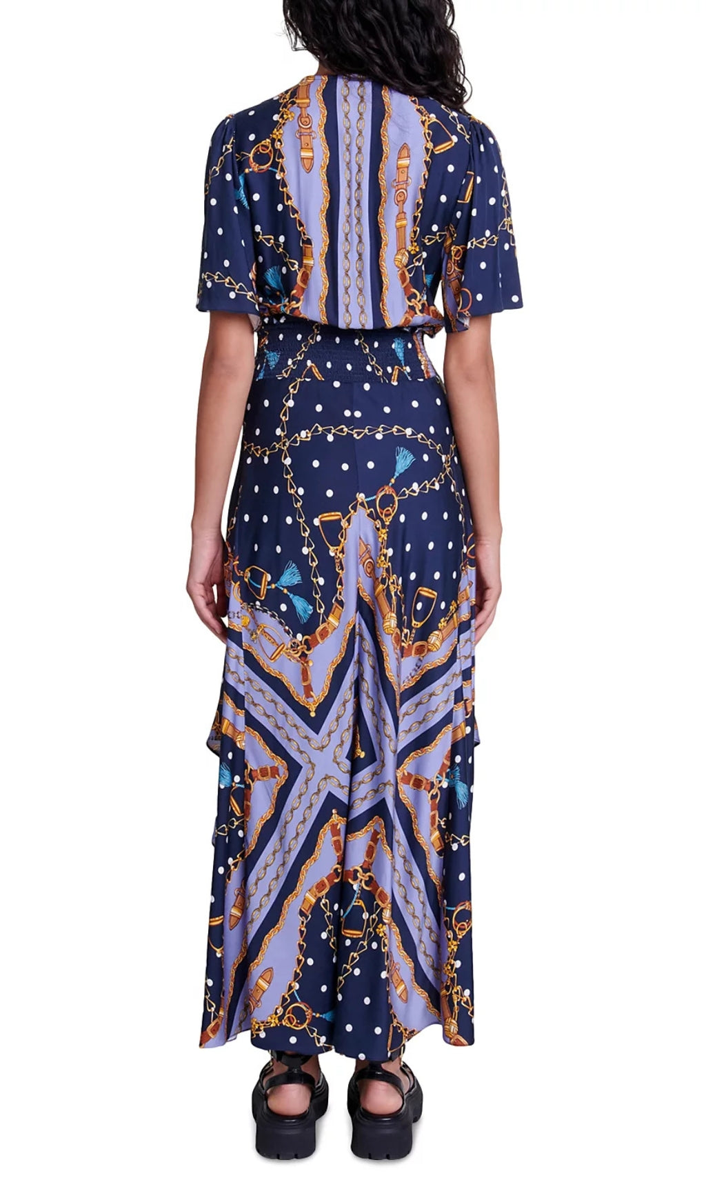 Rachelae Women's Navy Bohemian Scarf Print Midi Dress