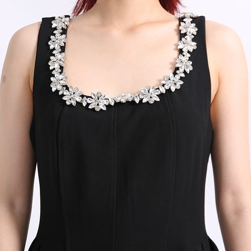 Eylül Crystal Embellished Black Midi Dress for Women