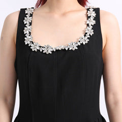 Eylül Crystal Embellished Black Midi Dress for Women